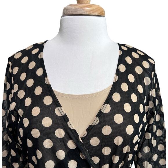 Notations Vtg Y2K Cinched Layered Look Black Tan Polka Dot Top Blouse L - Picture 4 of 6